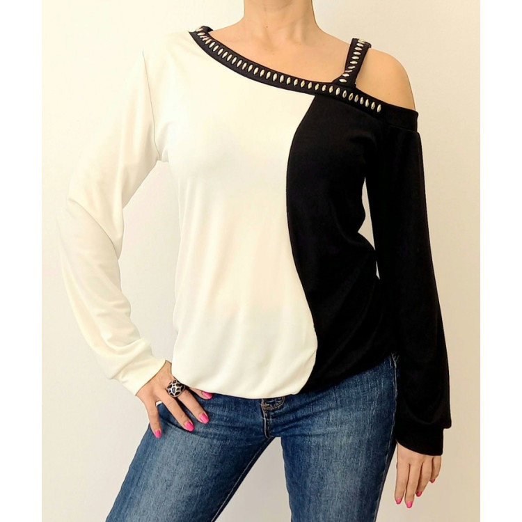 Blusa Asimetrica Lisa BN